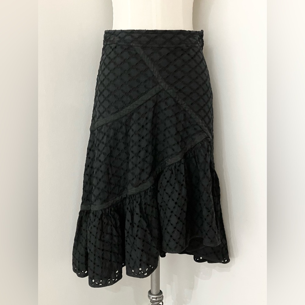 MaxMara Weekend Asymmetrical Black Cotton Eyelet Skirt 8